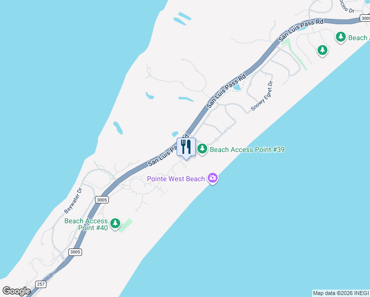 map of restaurants, bars, coffee shops, grocery stores, and more near 4121 Pointe West Drive in Galveston