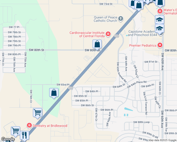 map of restaurants, bars, coffee shops, grocery stores, and more near 6875 Florida 200 in Ocala