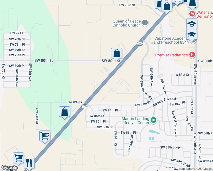 map of restaurants, bars, coffee shops, grocery stores, and more near 6875 Florida 200 in Ocala