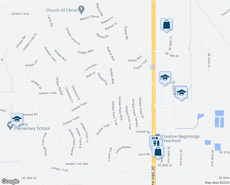 map of restaurants, bars, coffee shops, grocery stores, and more near 34 Juniper Pass Track in Ocala