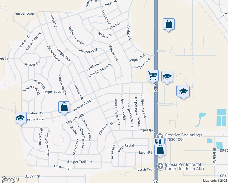 map of restaurants, bars, coffee shops, grocery stores, and more near 34 Juniper Pass Track in Ocala