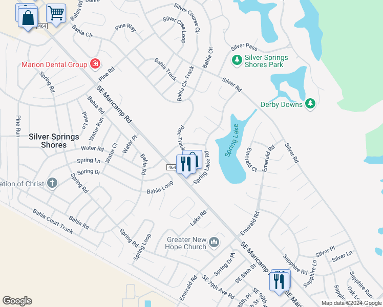 map of restaurants, bars, coffee shops, grocery stores, and more near 9335 Southeast Maricamp Road in Ocala