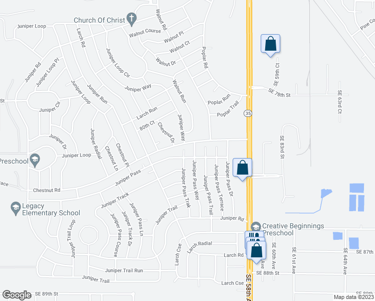 map of restaurants, bars, coffee shops, grocery stores, and more near 37 Juniper Pass Track in Ocala