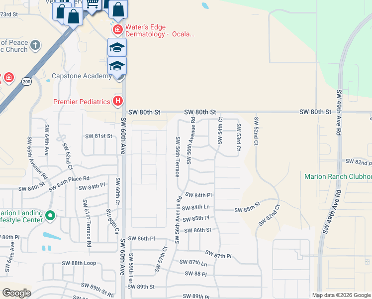 map of restaurants, bars, coffee shops, grocery stores, and more near 8261 Southwest 56th Terrace in Ocala