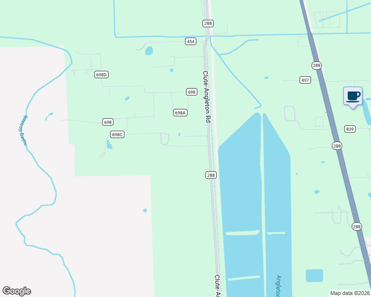 map of restaurants, bars, coffee shops, grocery stores, and more near 5701 Cook Road in Angleton