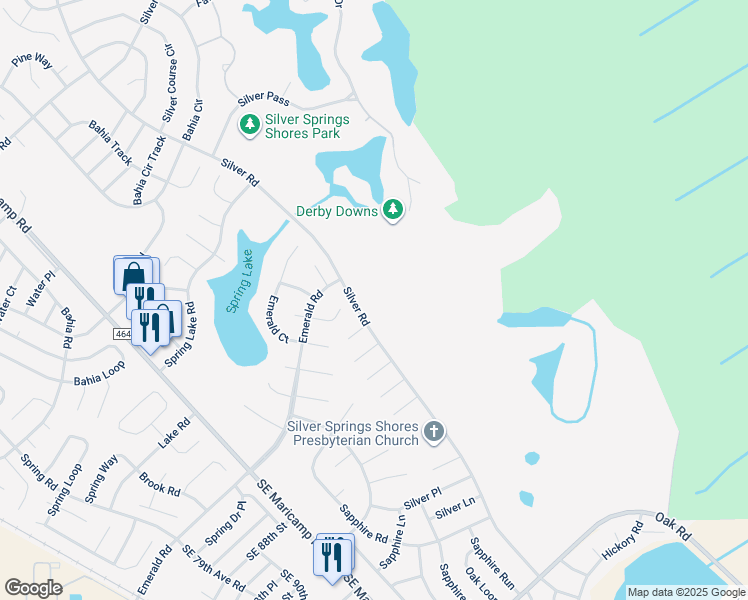 map of restaurants, bars, coffee shops, grocery stores, and more near 633 Silver Road in Ocala