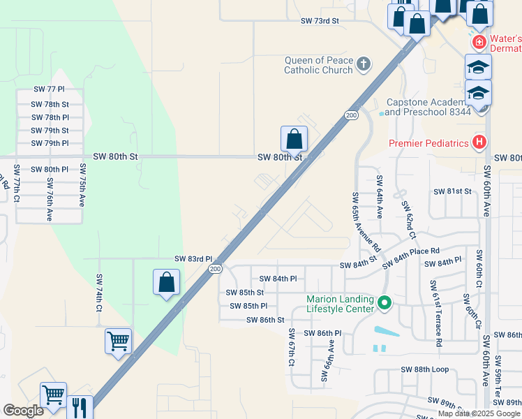 map of restaurants, bars, coffee shops, grocery stores, and more near 6875 Florida 200 in Ocala