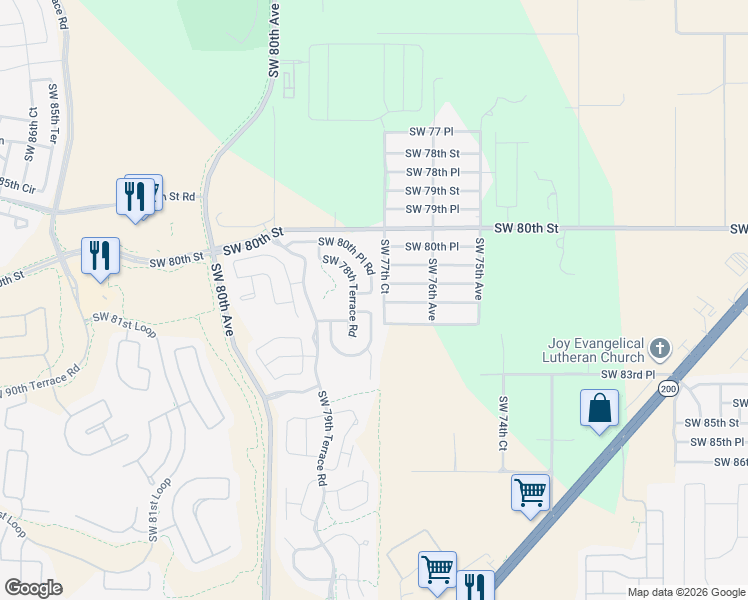 map of restaurants, bars, coffee shops, grocery stores, and more near 7773 Southwest 80th Place Road in Ocala