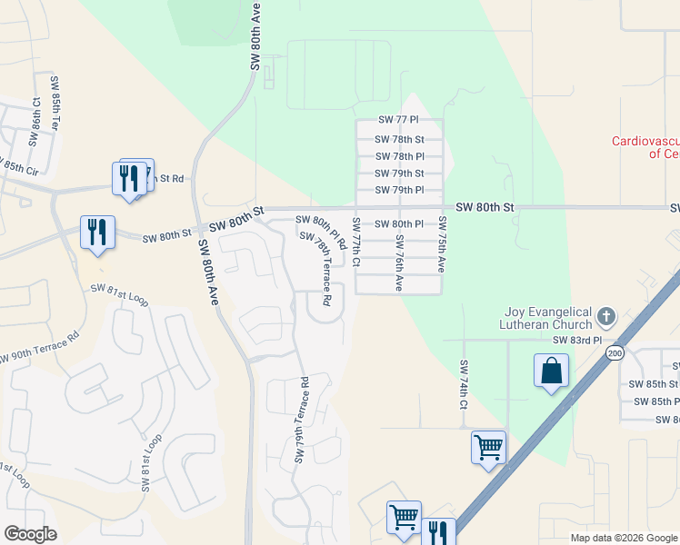 map of restaurants, bars, coffee shops, grocery stores, and more near 7773 Southwest 80th Place Road in Ocala