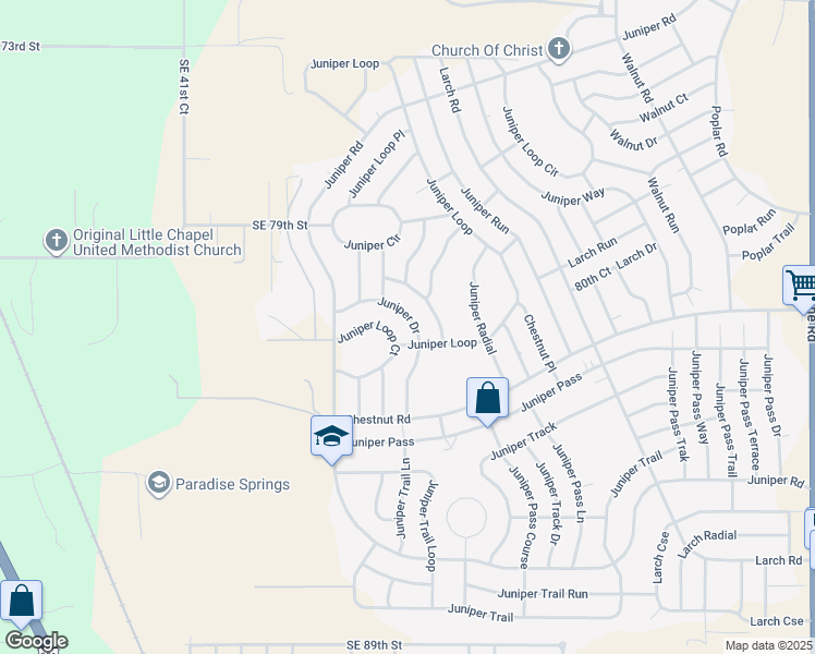 map of restaurants, bars, coffee shops, grocery stores, and more near 23 Juniper Drive in Ocala