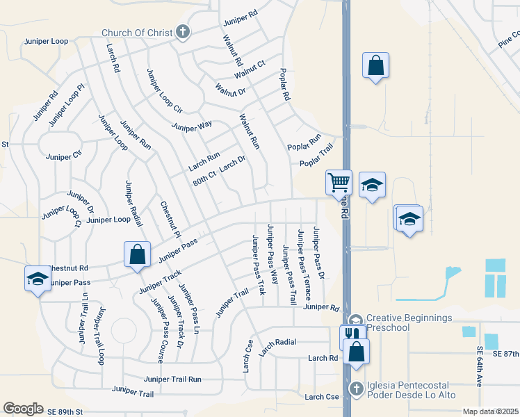 map of restaurants, bars, coffee shops, grocery stores, and more near 39 Juniper Pass Track in Ocala