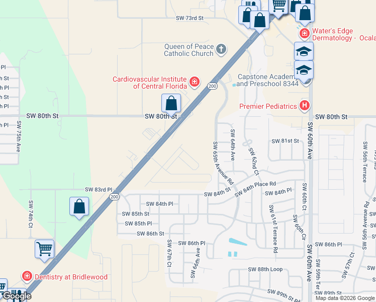 map of restaurants, bars, coffee shops, grocery stores, and more near 6660 Southwest State Road 200 in Ocala