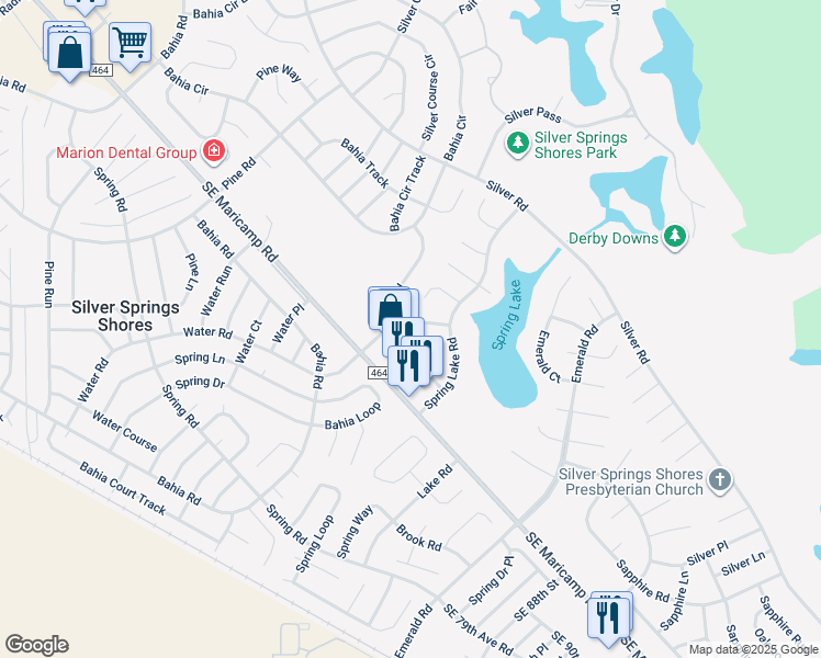 map of restaurants, bars, coffee shops, grocery stores, and more near 606 Water Road in Ocala