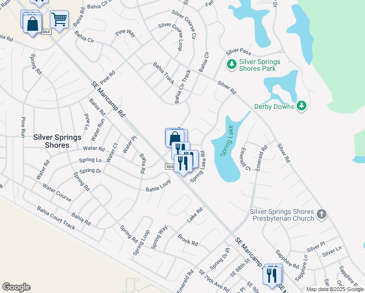 map of restaurants, bars, coffee shops, grocery stores, and more near 606 Water Road in Ocala