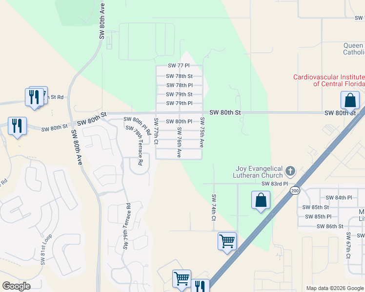 map of restaurants, bars, coffee shops, grocery stores, and more near 7572 Southwest 81st Place in Ocala