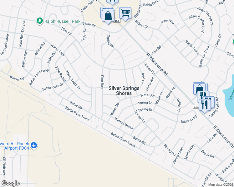 map of restaurants, bars, coffee shops, grocery stores, and more near 154 Water Trak in Ocala