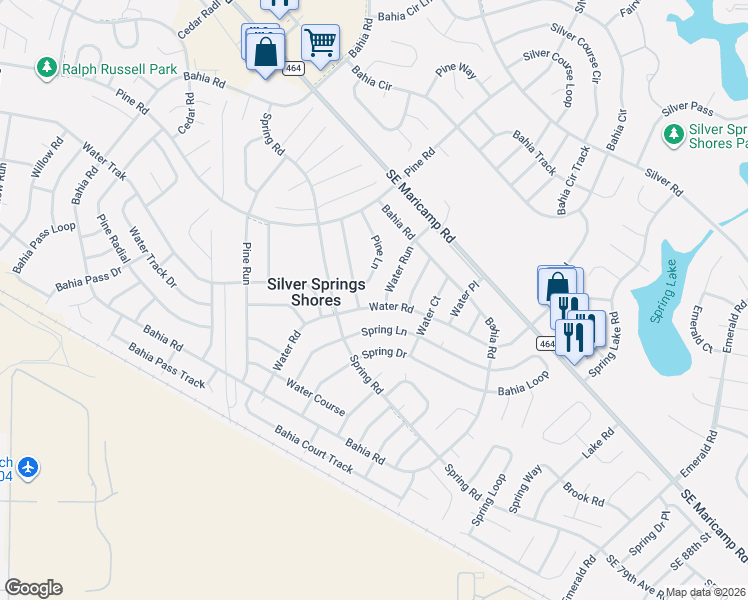 map of restaurants, bars, coffee shops, grocery stores, and more near 9329 Pine Lane in Ocala