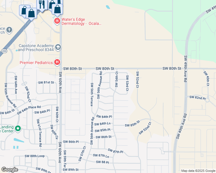 map of restaurants, bars, coffee shops, grocery stores, and more near 5540 Southwest 81st Place in Ocala