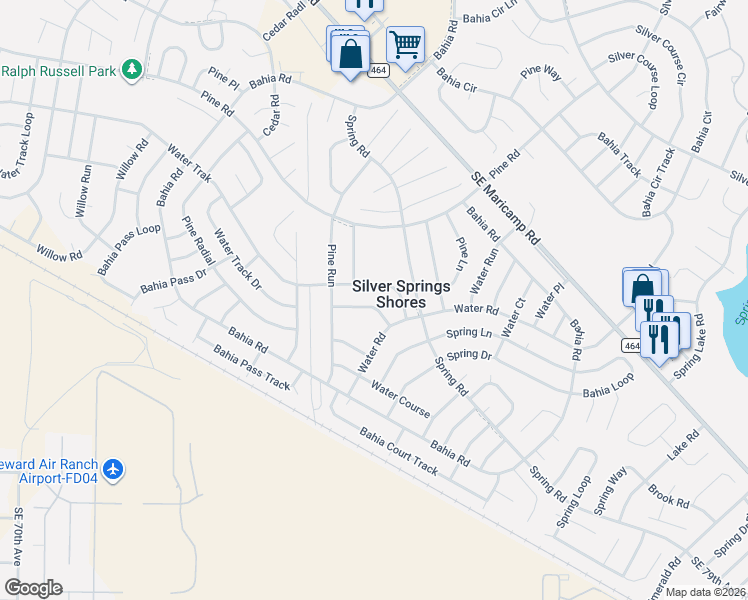 map of restaurants, bars, coffee shops, grocery stores, and more near 154 Water Trak in Ocala