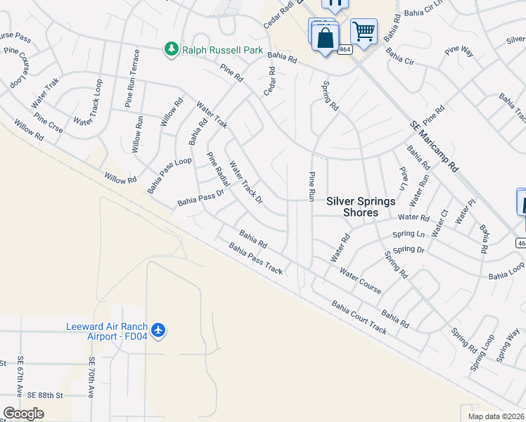 map of restaurants, bars, coffee shops, grocery stores, and more near 41 Water Track Drive in Ocala