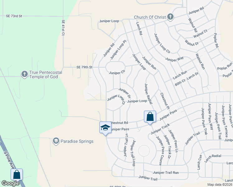 map of restaurants, bars, coffee shops, grocery stores, and more near 17 Juniper Loop Court in Ocala