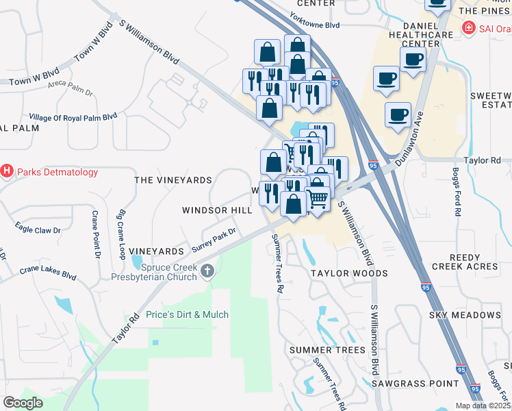 map of restaurants, bars, coffee shops, grocery stores, and more near in Port Orange