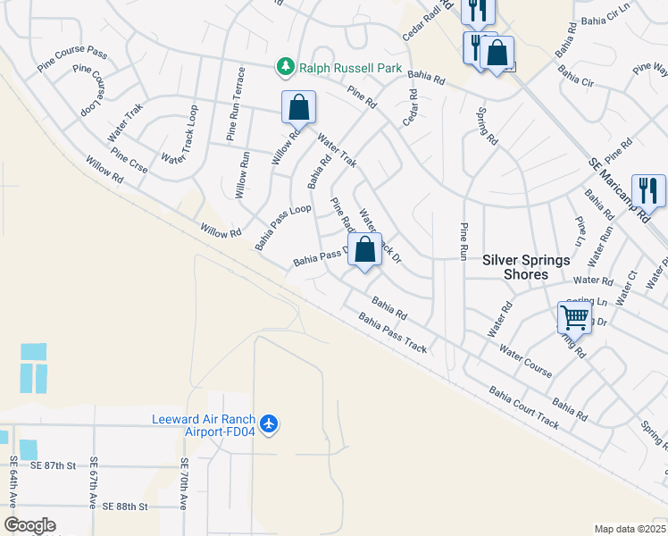 map of restaurants, bars, coffee shops, grocery stores, and more near 20 Bahia Pass Drive in Ocala