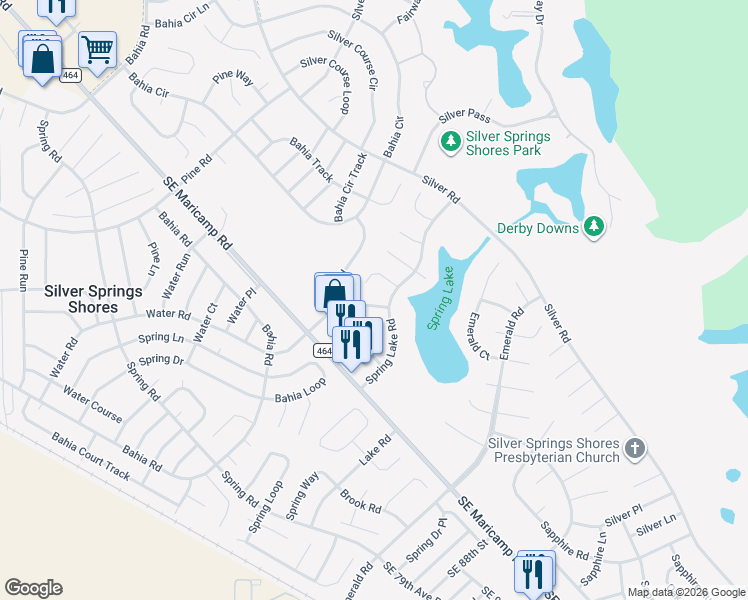 map of restaurants, bars, coffee shops, grocery stores, and more near 624 Water Rd in Ocala
