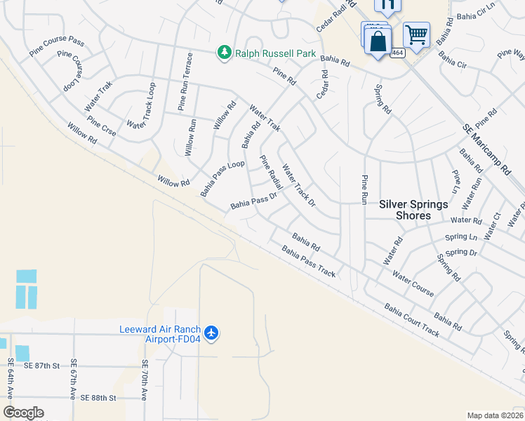 map of restaurants, bars, coffee shops, grocery stores, and more near 20 Bahia Pass Drive in Ocala