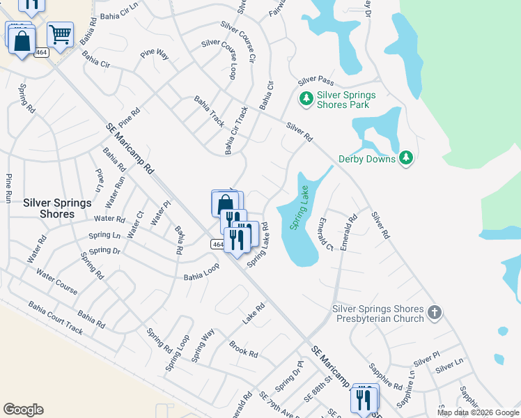 map of restaurants, bars, coffee shops, grocery stores, and more near 624 Water Road in Ocala