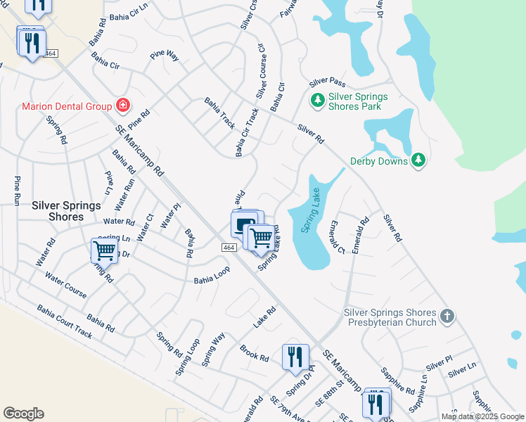 map of restaurants, bars, coffee shops, grocery stores, and more near 624 Water Rd in Ocala