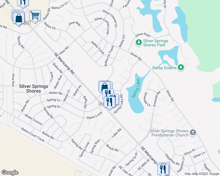 map of restaurants, bars, coffee shops, grocery stores, and more near 606 Water Road in Ocala