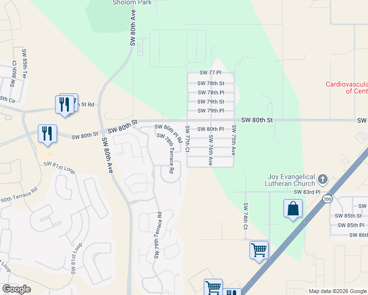 map of restaurants, bars, coffee shops, grocery stores, and more near 7773 Southwest 80th Place Road in Ocala