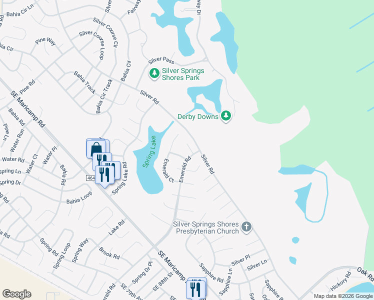 map of restaurants, bars, coffee shops, grocery stores, and more near 2 Emerald Pass in Ocala