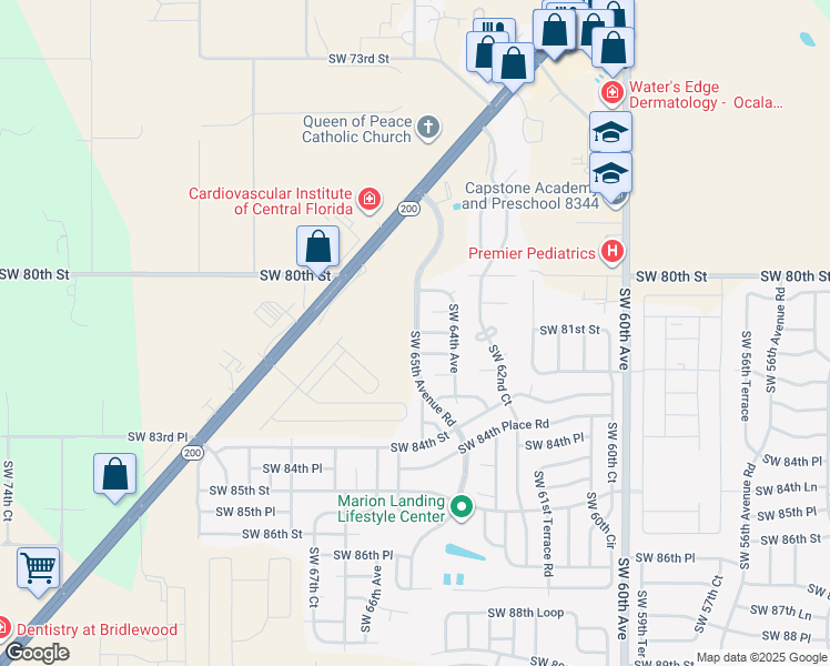 map of restaurants, bars, coffee shops, grocery stores, and more near 8336 Southwest 65th Avenue Road in Ocala