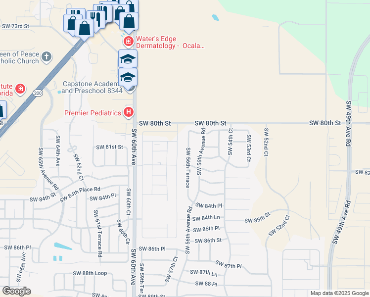 map of restaurants, bars, coffee shops, grocery stores, and more near 8160 Southwest 56th Terrace in Ocala