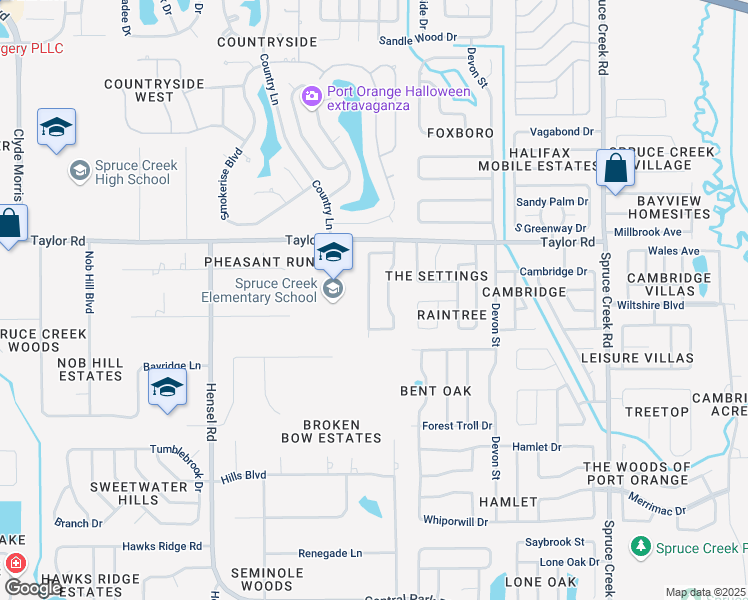 map of restaurants, bars, coffee shops, grocery stores, and more near 5818 Southport Drive in Port Orange