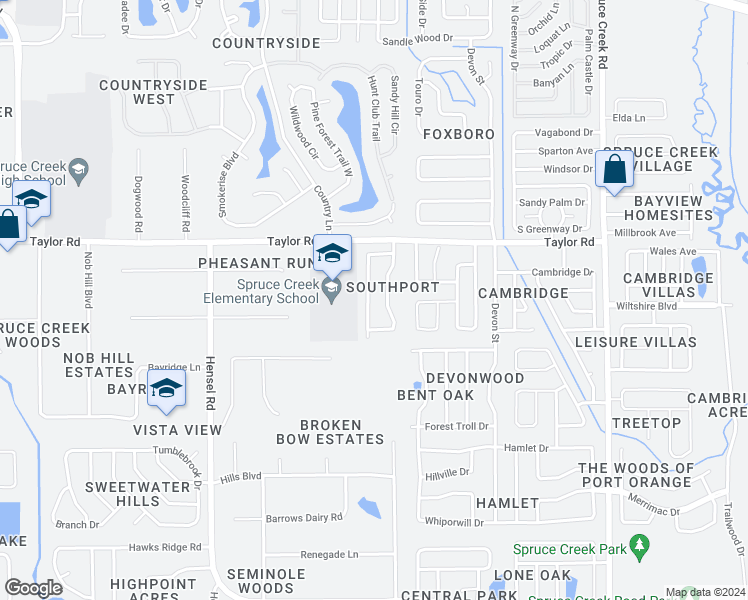 map of restaurants, bars, coffee shops, grocery stores, and more near 5823 Westport Drive in Port Orange