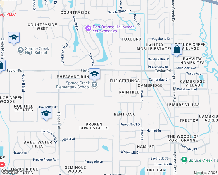 map of restaurants, bars, coffee shops, grocery stores, and more near 5818 Southport Drive in Port Orange