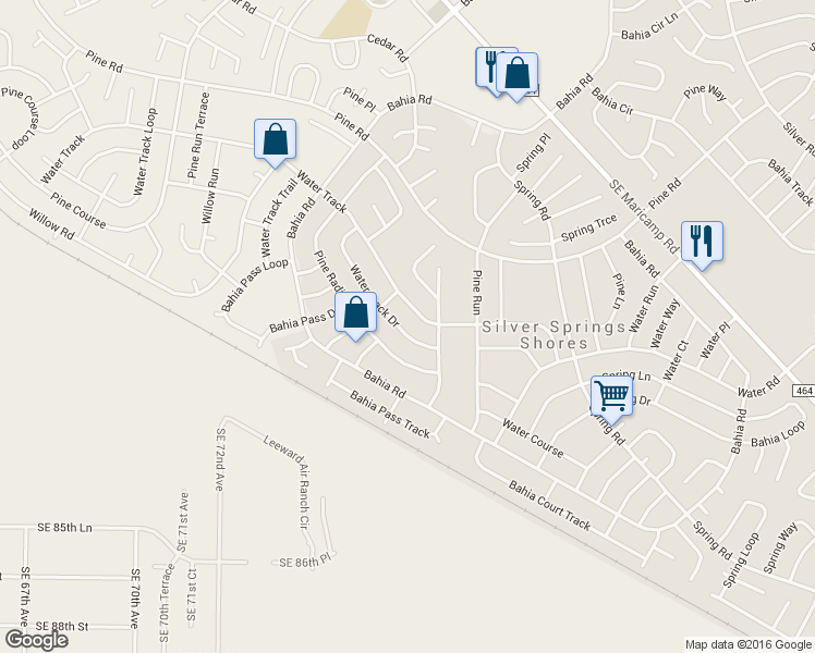 map of restaurants, bars, coffee shops, grocery stores, and more near 41 Water Track Drive in Ocala