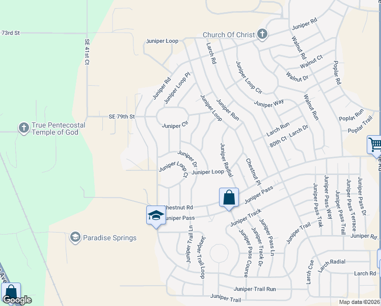 map of restaurants, bars, coffee shops, grocery stores, and more near 23 Juniper Drive in Ocala