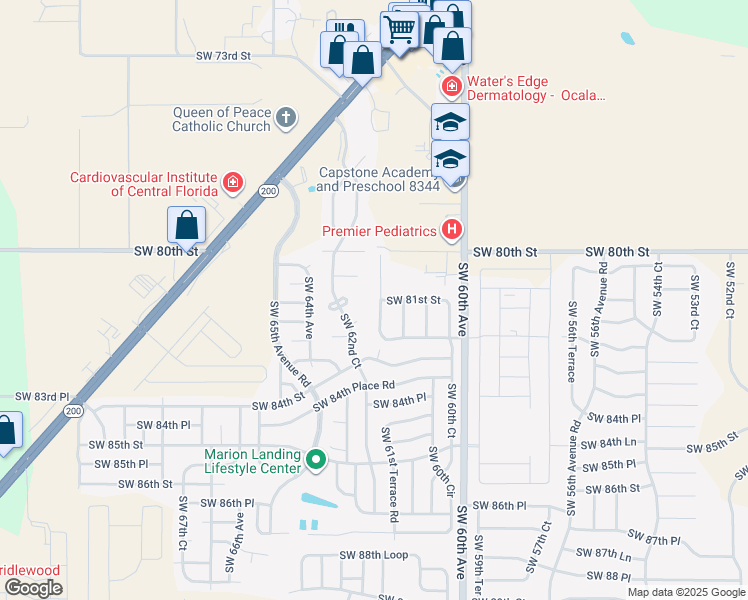 map of restaurants, bars, coffee shops, grocery stores, and more near 8098 Southwest 62nd Avenue in Ocala