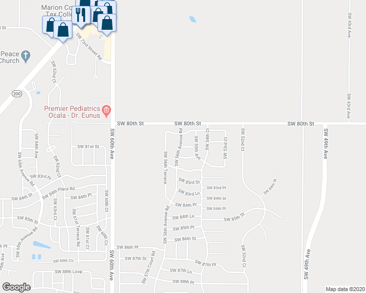 map of restaurants, bars, coffee shops, grocery stores, and more near 7572 Southwest 81st Place in Ocala