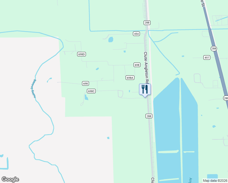 map of restaurants, bars, coffee shops, grocery stores, and more near 619 County Road 698C in Angleton