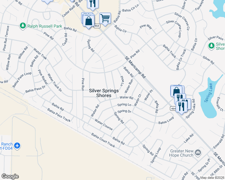 map of restaurants, bars, coffee shops, grocery stores, and more near in Silver Springs Shores