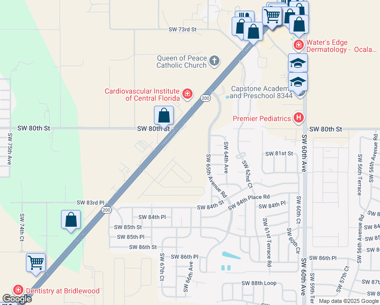 map of restaurants, bars, coffee shops, grocery stores, and more near 6660 Southwest State Road 200 in Ocala