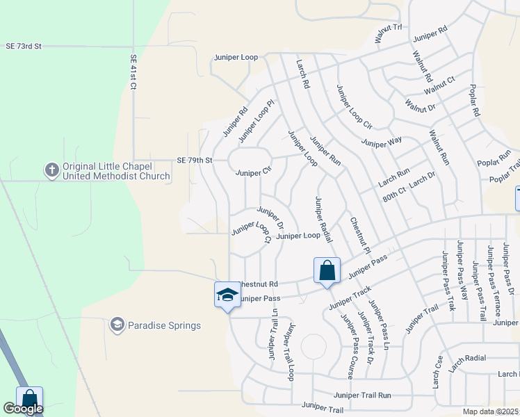 map of restaurants, bars, coffee shops, grocery stores, and more near 18 Juniper Drive in Ocala