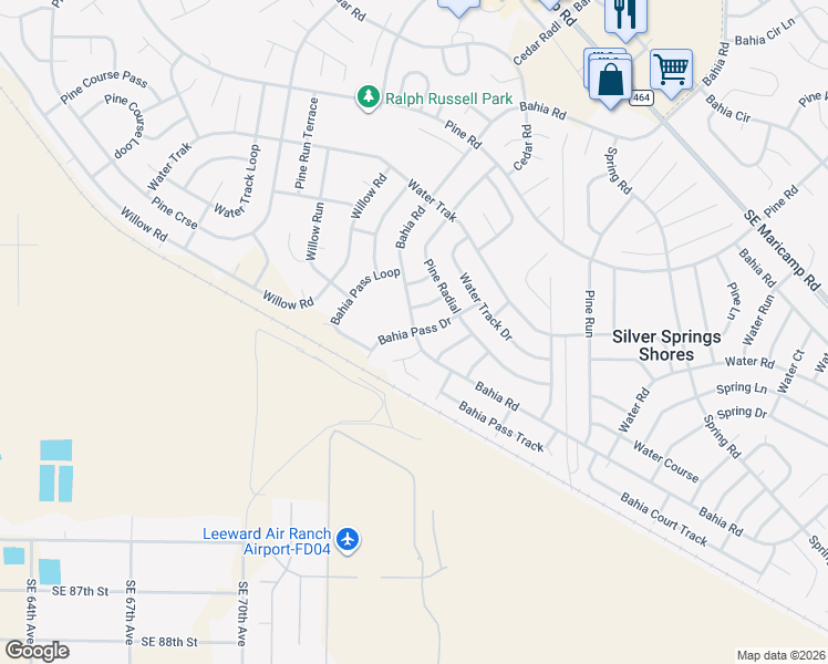 map of restaurants, bars, coffee shops, grocery stores, and more near 20 Bahia Pass Drive in Ocala