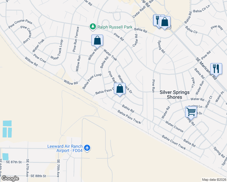 map of restaurants, bars, coffee shops, grocery stores, and more near 7 Bahia Pass Terrace in Ocala