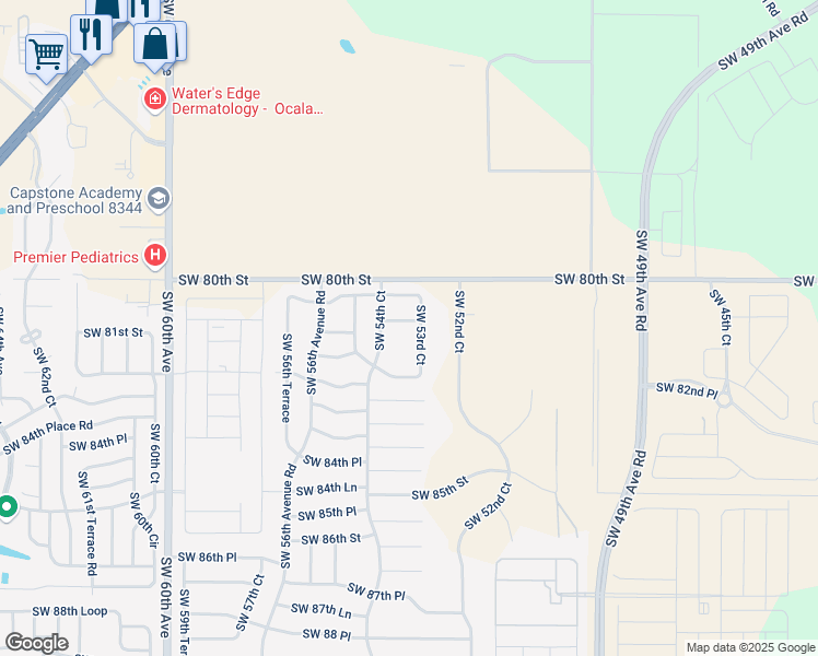 map of restaurants, bars, coffee shops, grocery stores, and more near 8140 Southwest 53rd Court in Ocala